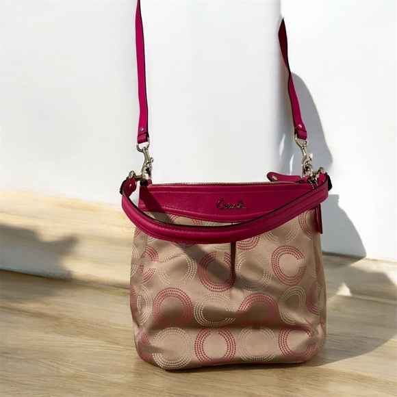 Coach Fuchsia and Beige Shoulder Bag | Good Used Condition - Picture 1 of 12